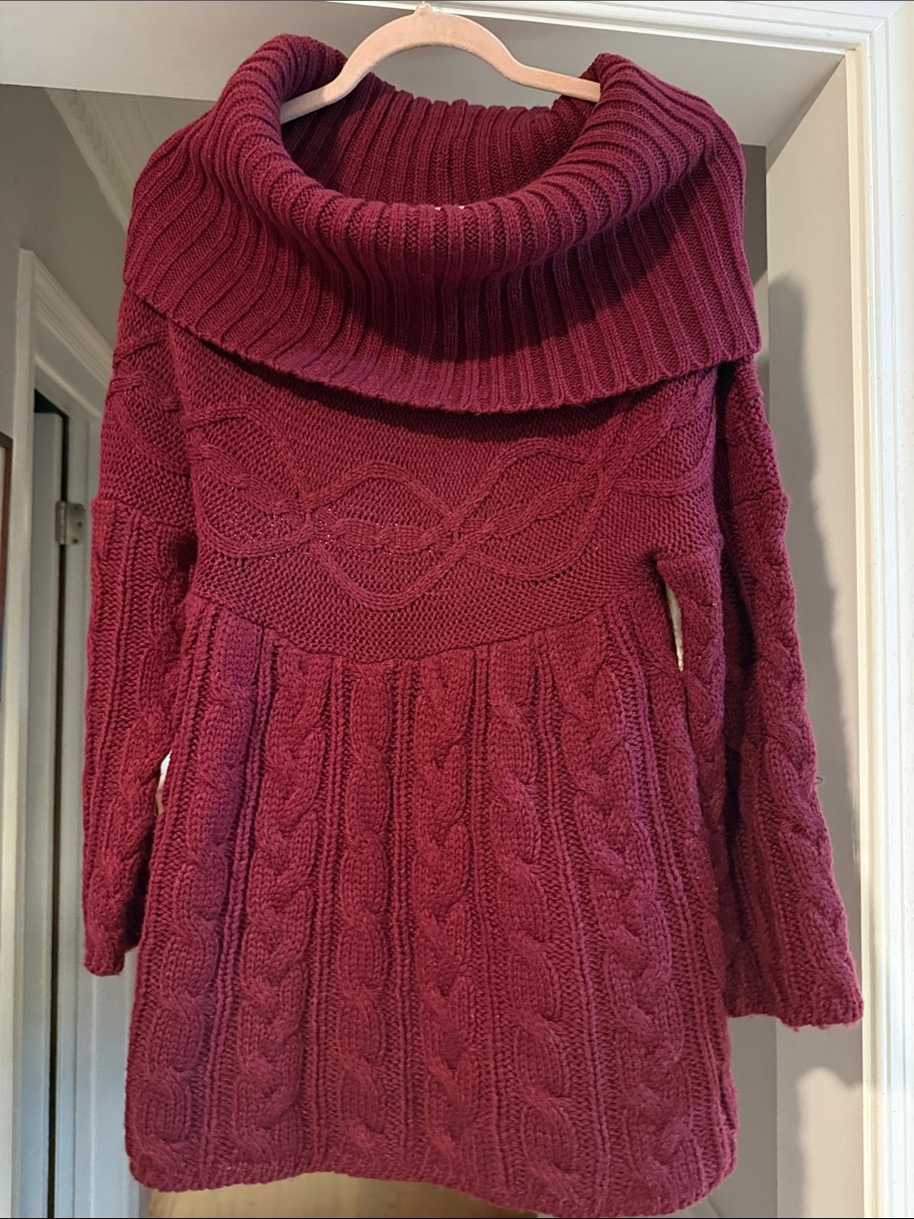 Zinc Cozy Cable-Knit Off-Shoulder Sweater - Burgundy